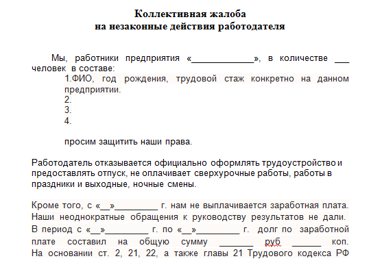 Коллективная жалоба в трудовую инспекцию: образец 2020, правила составления и подачи