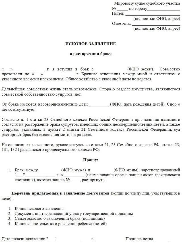 Документы для развода через суд в 2022 году