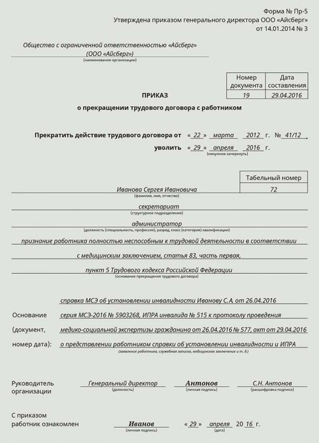 Увольнение инвалида (1, 2, 3 группы): особенности, порядок, необходимые документы