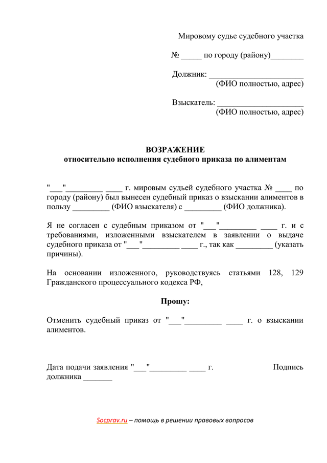 Возражение на исковое заявление о взыскании алиментов: образец 2022 года