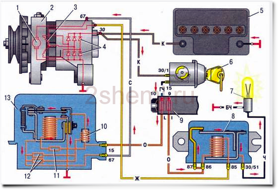 Схема подключения генератора Ваз 2106